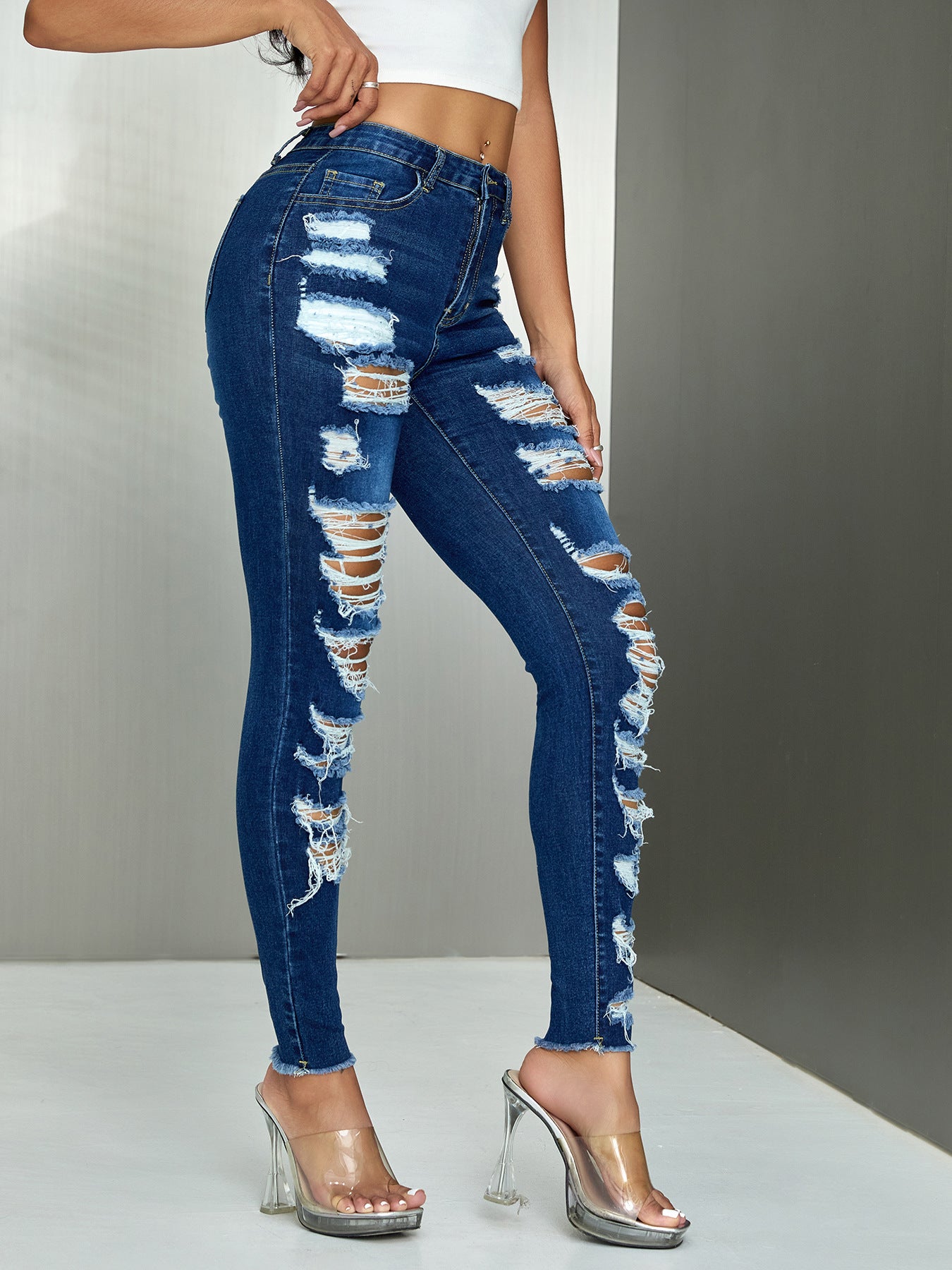 Multi-Ripped Stretch Tight Women's Denim Pants 4