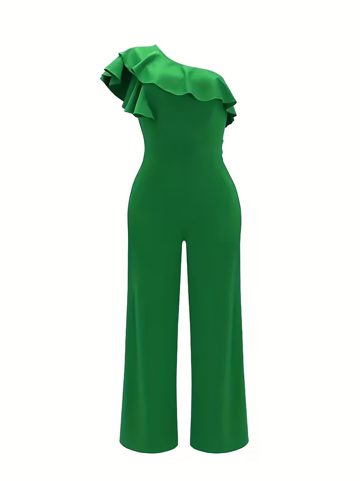 Women Spring and Summer Slash Shoulder Ruffled Jumpsuit 4