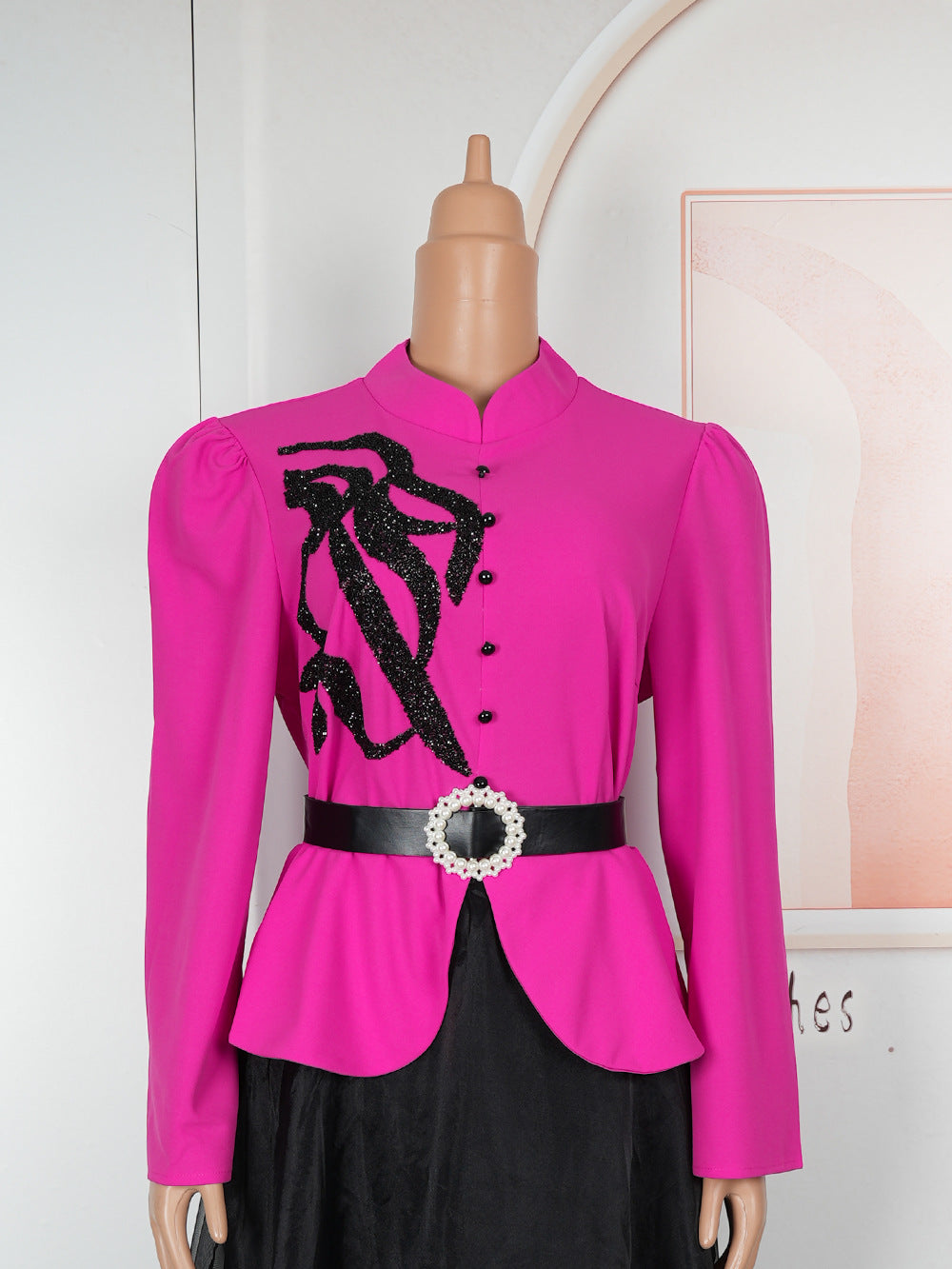 Women long-sleeved button fake two-piece Beaded dress 17