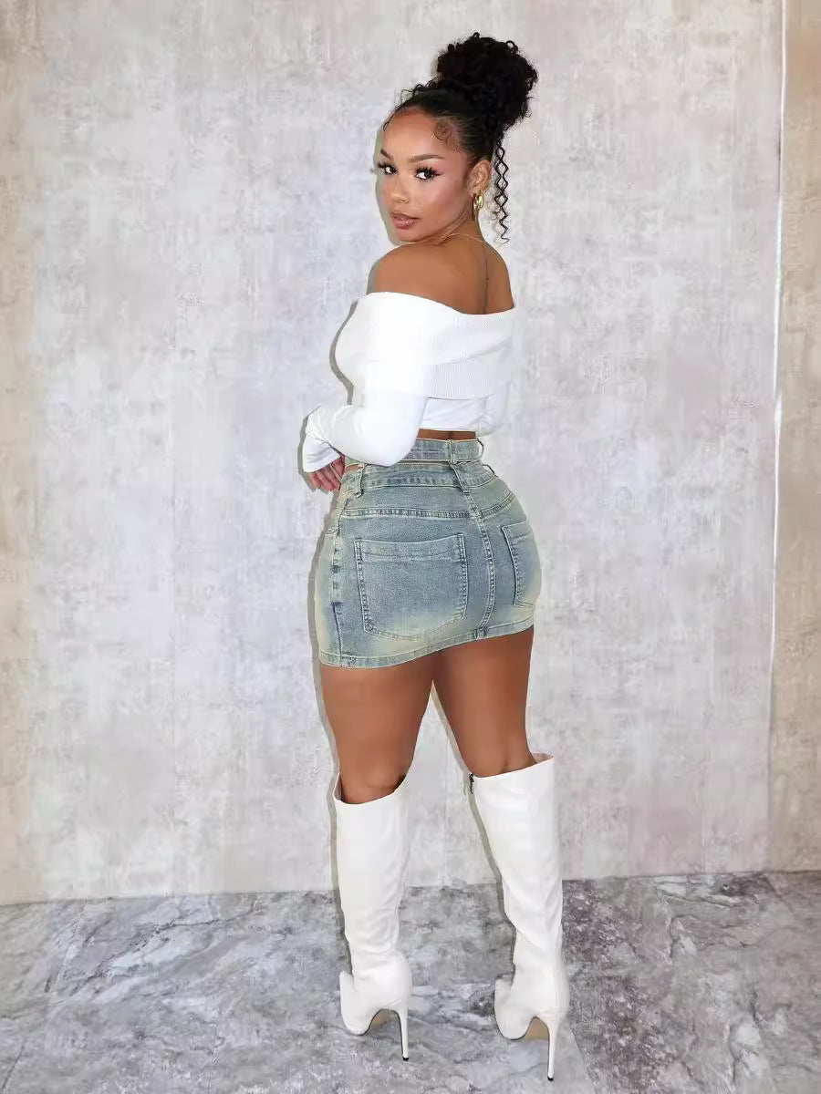 Women Bodycon Elastic Denim Mini Skirt 3