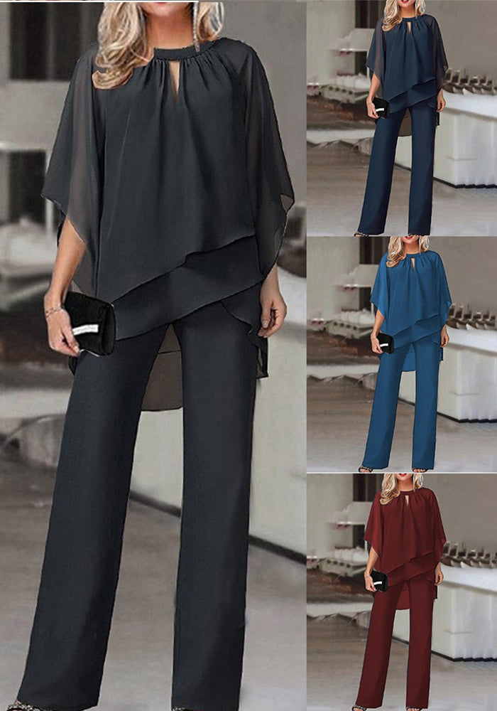 Women's Fashion Solid Color Loose Casual Irregular Two Piece Pants Set