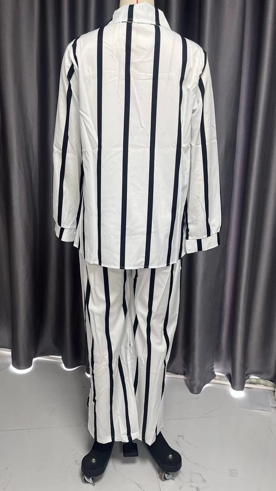 Women Casual Striped Long Sleeve Top and Pant Two Piece Set 9