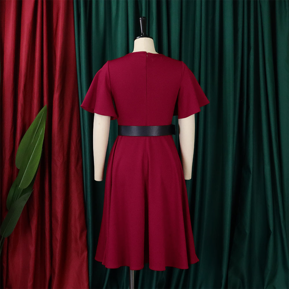 Summer Women's Bell Bottom Sleeve Solid Plus Size African Dress 13