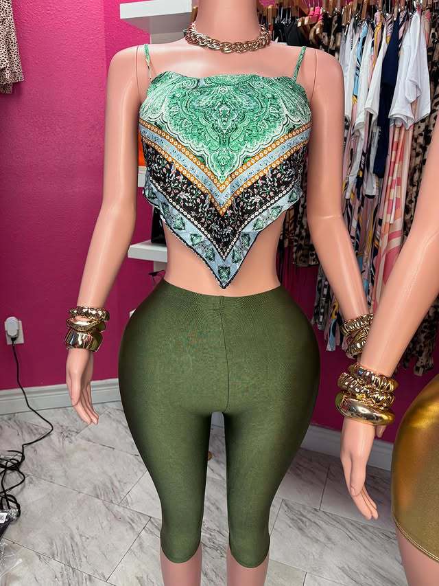 Women Casual Strapless Suspender Printed Top Shorts/Cropped Pants Two-piece Set 13