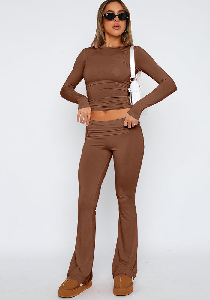 Fashion Solid Color Slim Fit Low Waist Bell Bottom Pants Women