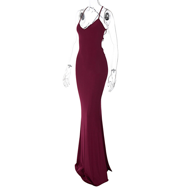 Women's Winter Fashion Sexy Low Back Strappy Evening Dress 10