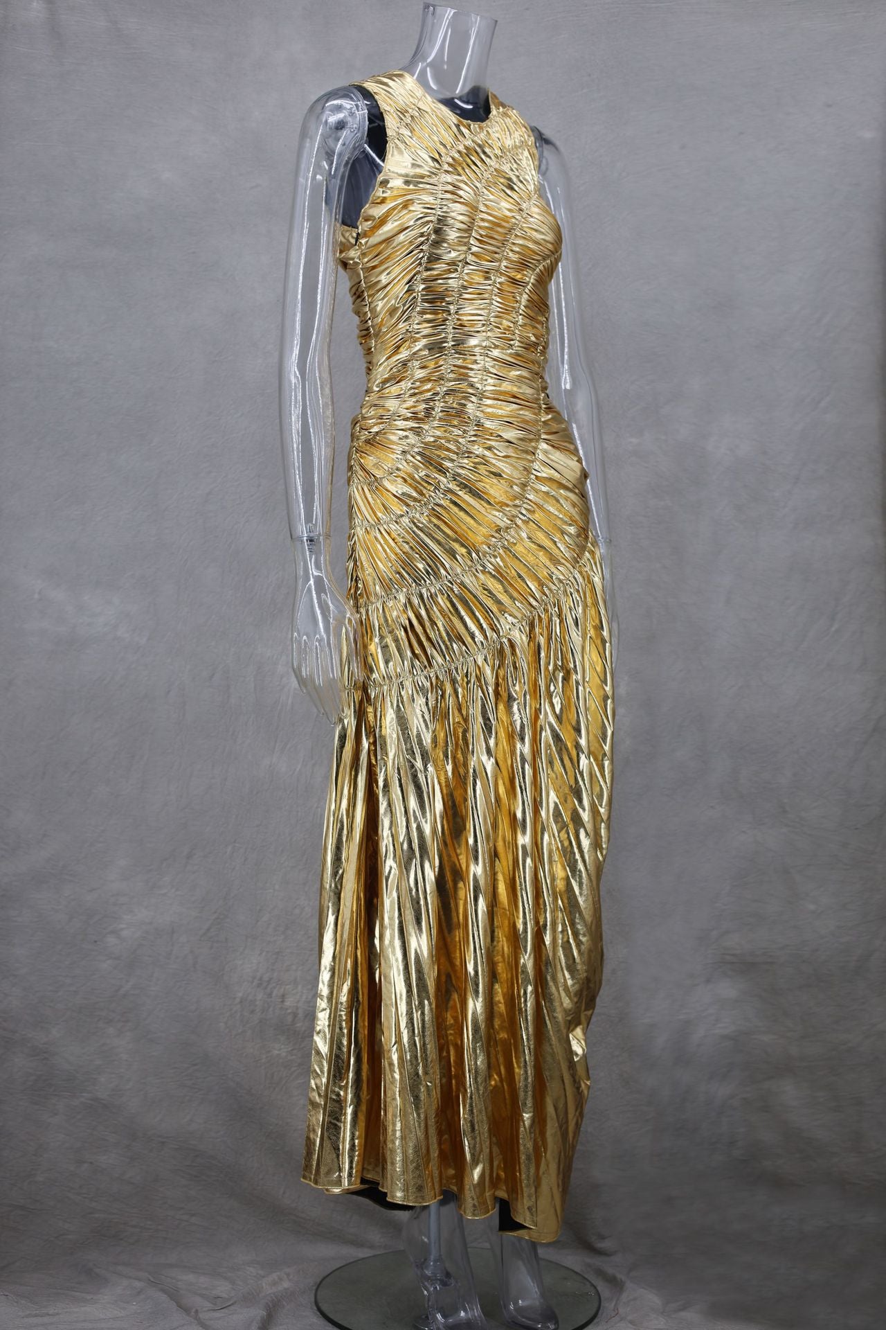 Sleeveless Sexy Shiny Color Pleated Long Evening Dress 10