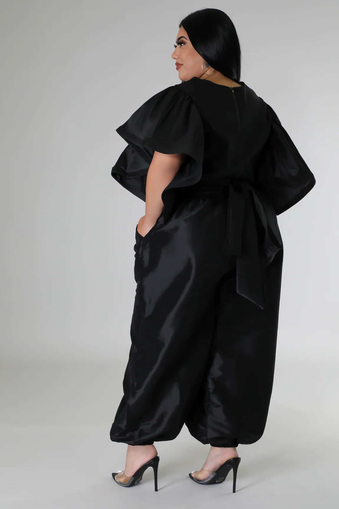 Women Ruffle Edge Sleeve Lace-Up Top and Elastic Pants Two-piece Set 17