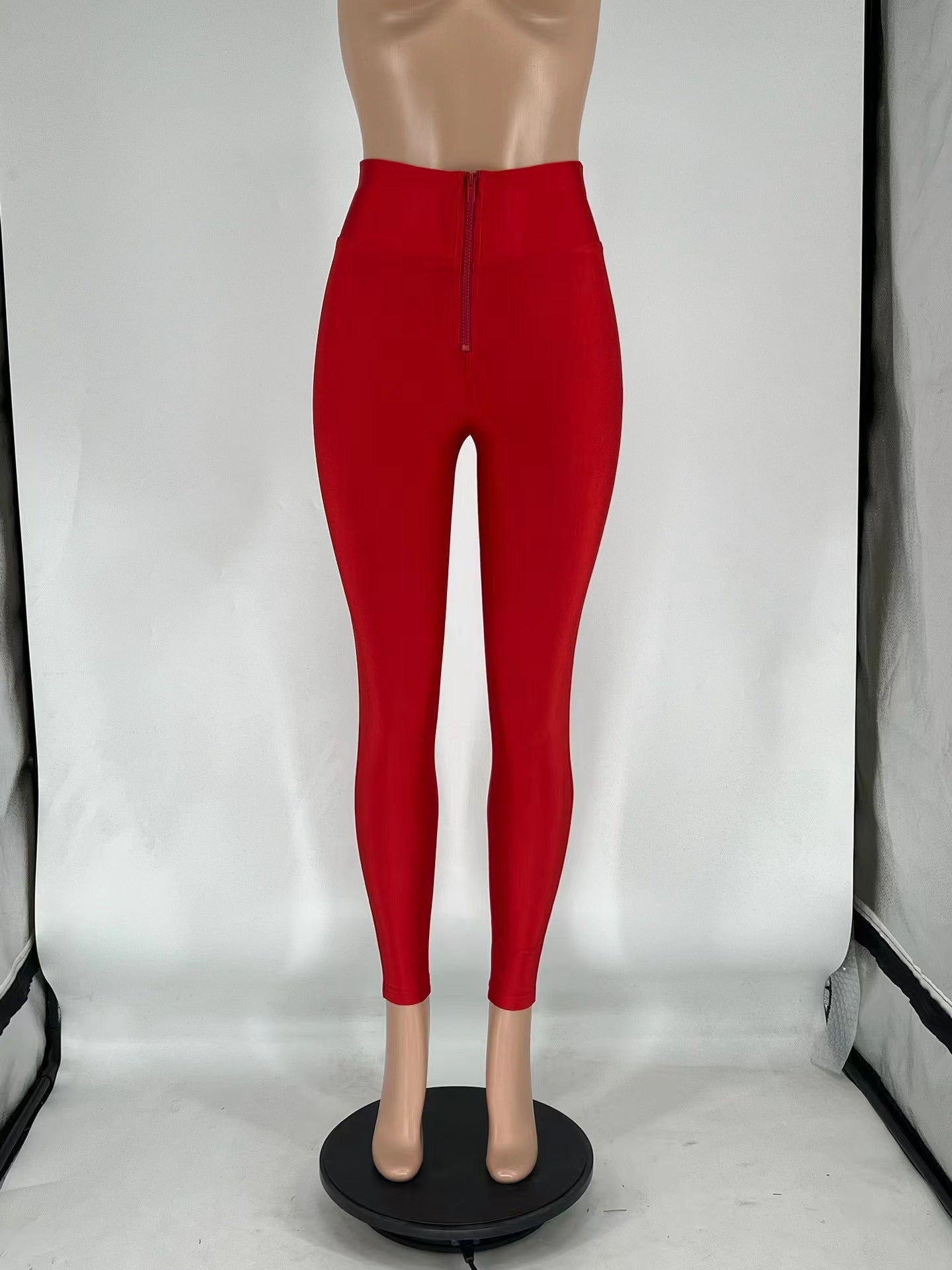 Multi-Color High-Waist Solid Color Zip Basic Tight Fitting Athletic Casual Pants 10