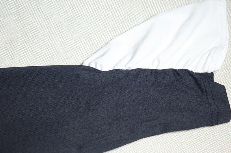 Women High Neck Bell Bottom Sleeve Fake Two-Piece Dress 6