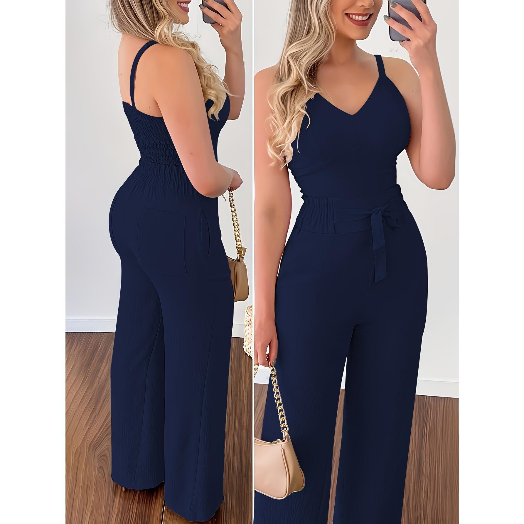 Summer Sexy Low-Back Strap V-Neck Short Vest & Drawstring High-Waist Straight-Leg Trousers Casual Set 4