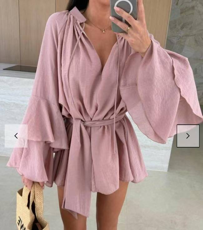 Women's Lace Ruffle Sleeve V-Neck Blouse 12