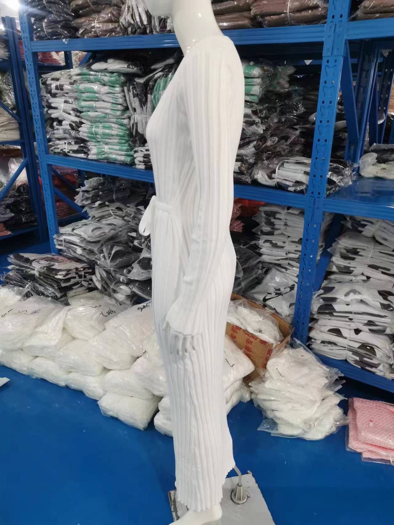 Autumn And Winter Casual Slim Waist V-Neck Wide Ribbed Slim Fit Knitting Long Dress For Women 15