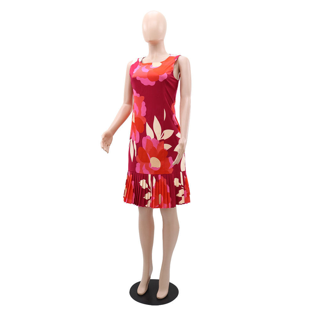 Women's Style Chic printed sleeveless Patchwork pleated dress 6