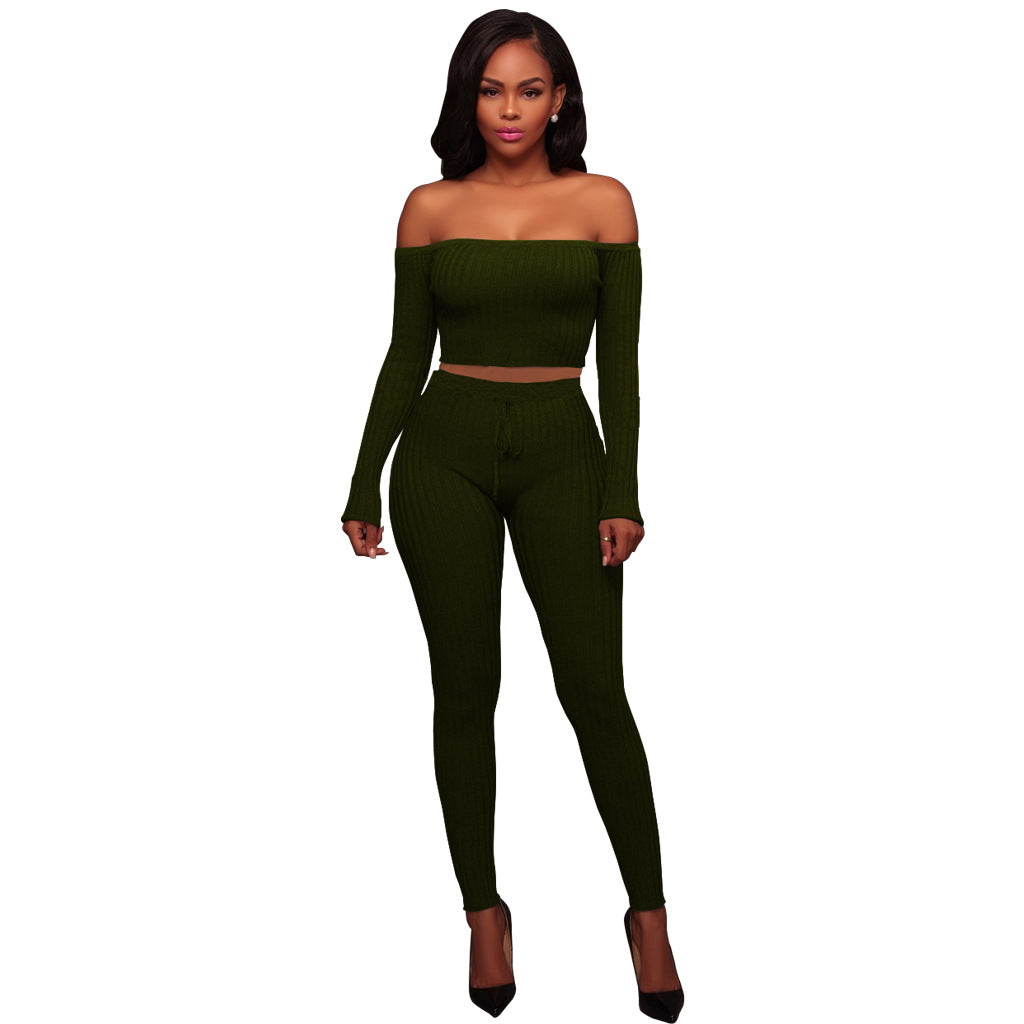 Women's Fall/Winter High Stretch Ribbed  Two Piece Pants Set 8