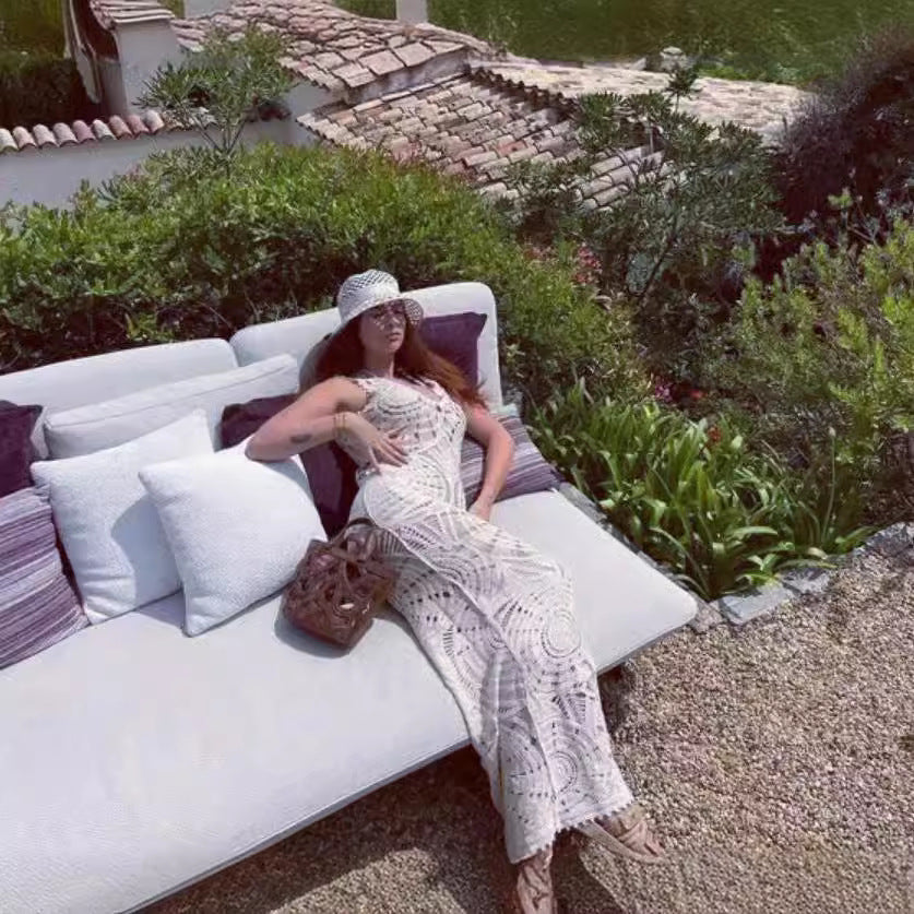 Women Knitting Hollow V-neck Dress Beach Dress 4