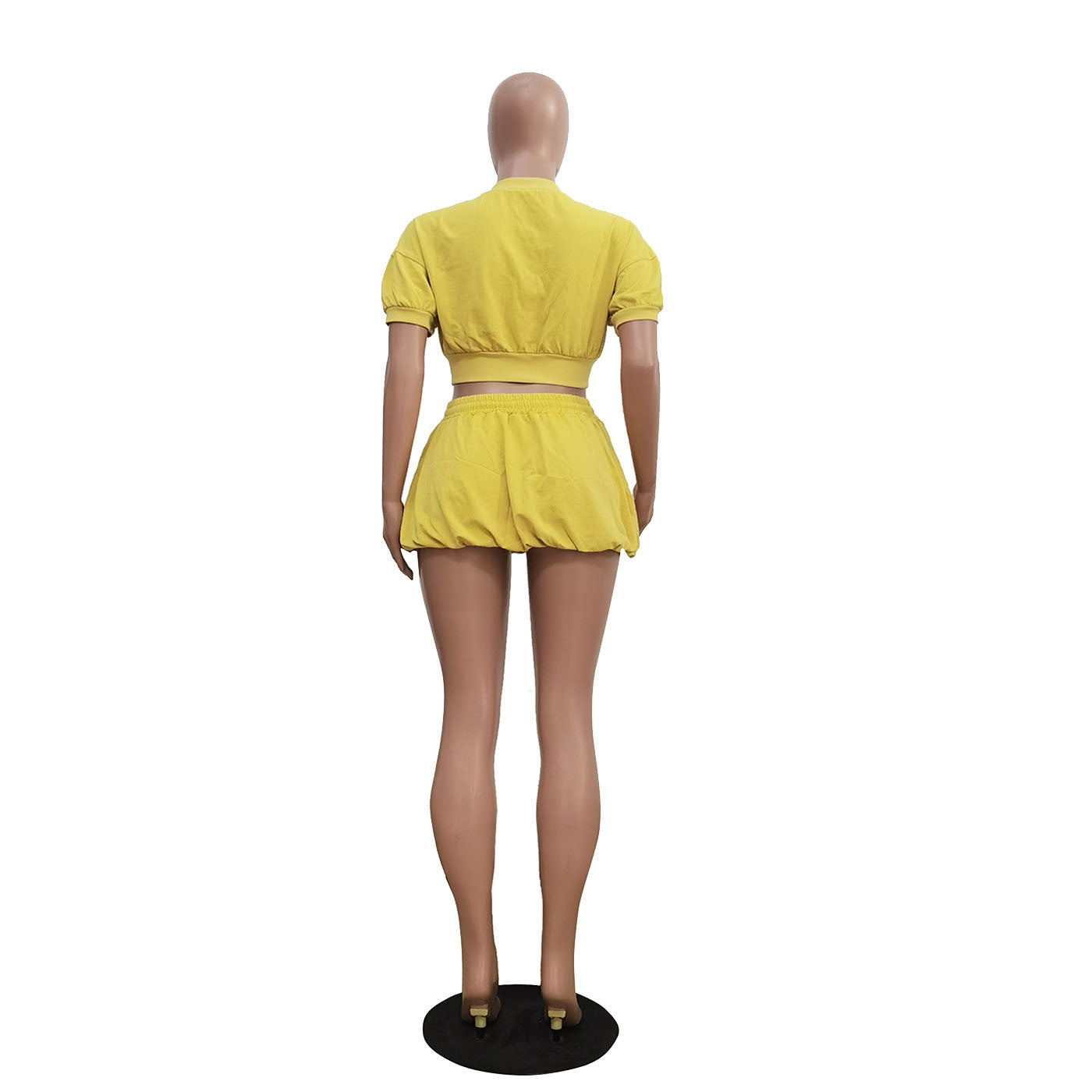 Women Casual Zipper Crop Top and Lantern Skirt Two-Piece Set 8