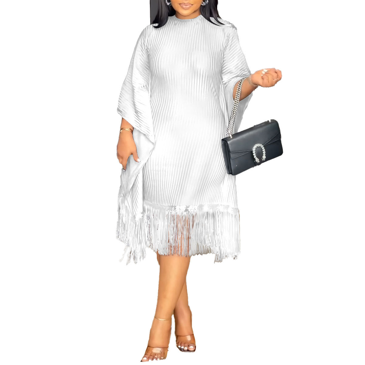 Sequin Tassel Bat Sleeves Elastic Bodycon Dress 12