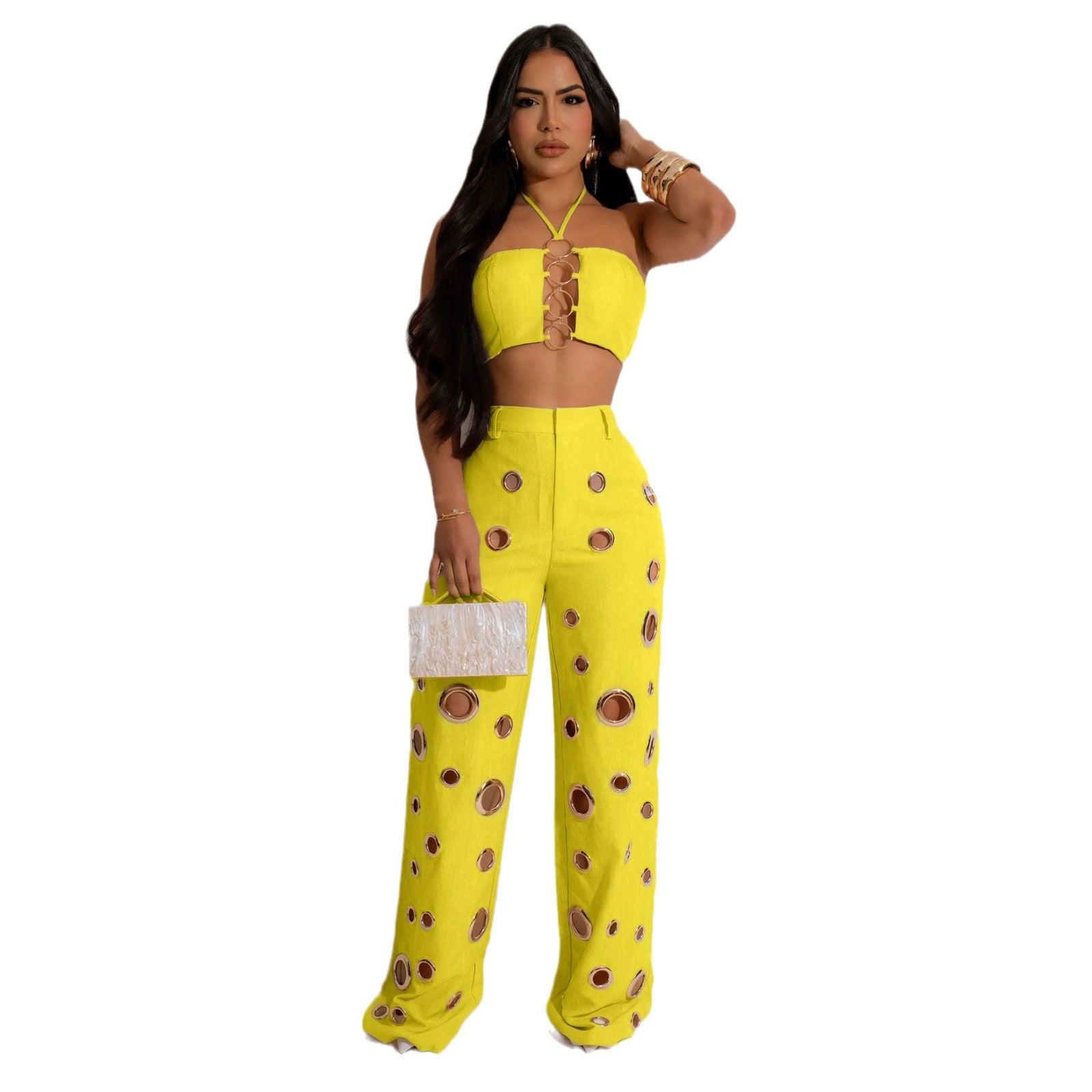 Women Sexy Top and Ripped Pants 2-piece Set 8