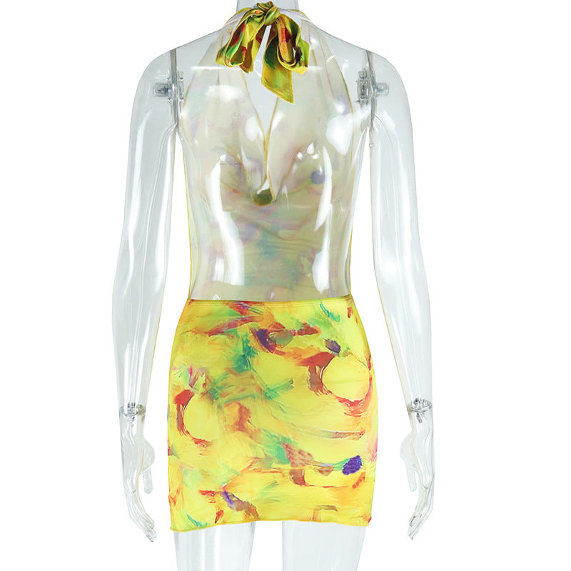 Women printed sexy Halter Neck sleeveless Bodycon dress 8