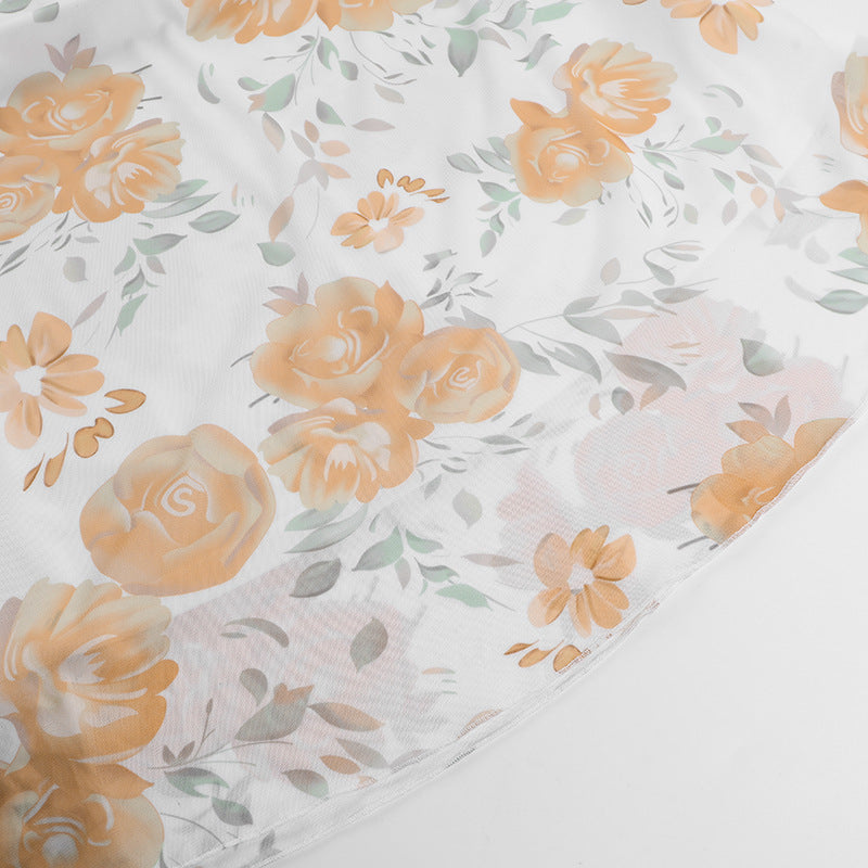 Spring Summer Mesh Printed Strap Slim Dress 16