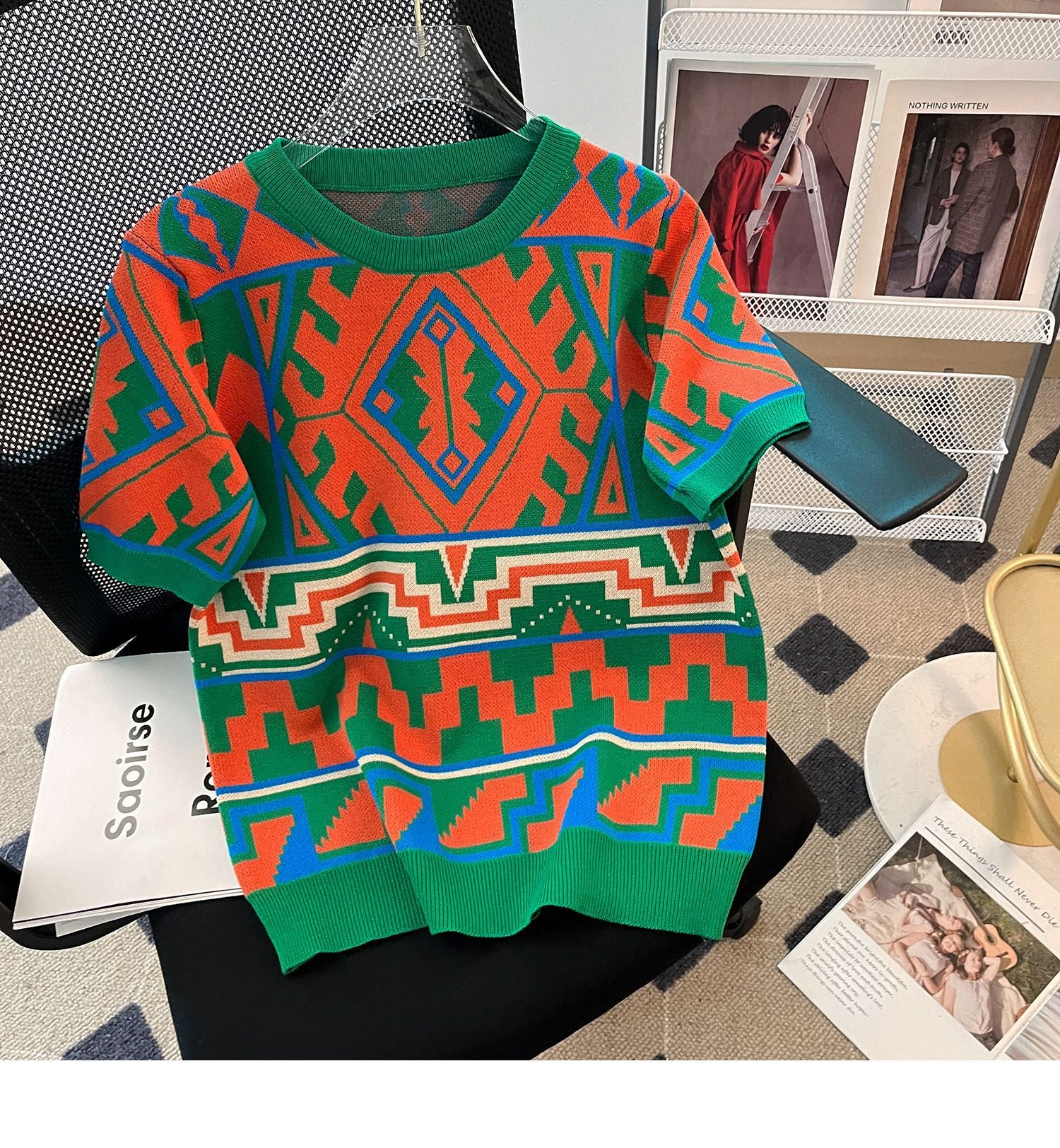 Summer Short Loose Contrasting Color Trendyknitting Top Short-Sleeved T-Shirt 4