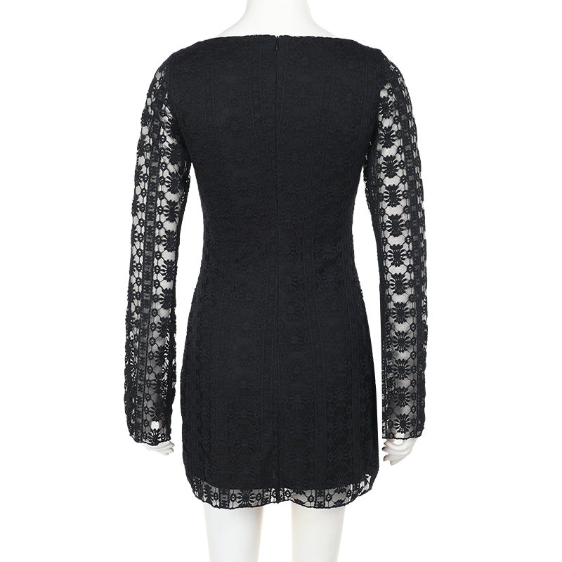 Women Autumn Sexy Knitting Lace Dress 7