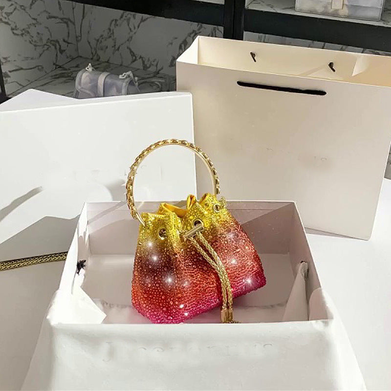 Women Autumn/Winter Bucket Bag Drawstring Beaded Shoulder/Crossbody Handbag 32