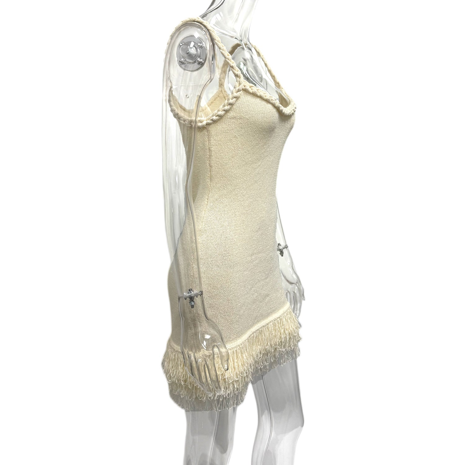 Spring-Summer Knitted Straps Fringed Bodycon Dress 10