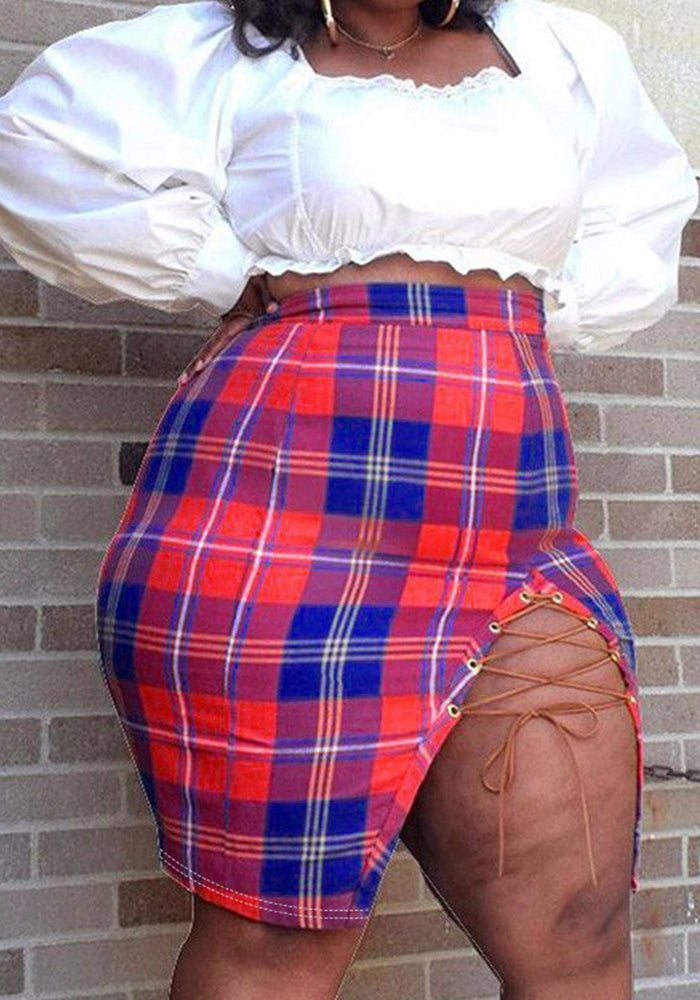 Fashion Summer Printed Lace-Up Slim Sexy Plus Size Skirt