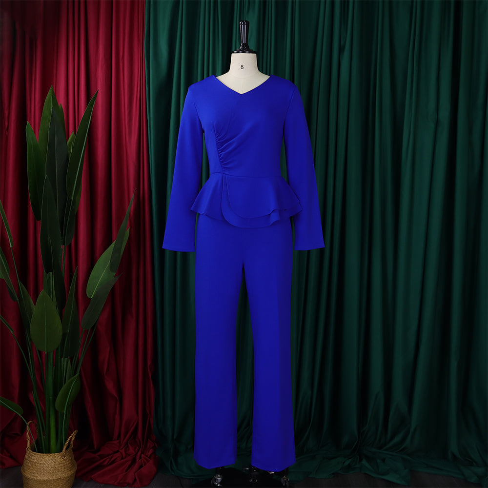 Autumn And Winter Fashion Ol Ruffled V-Neck Top And Pants Two-Piece Set 24