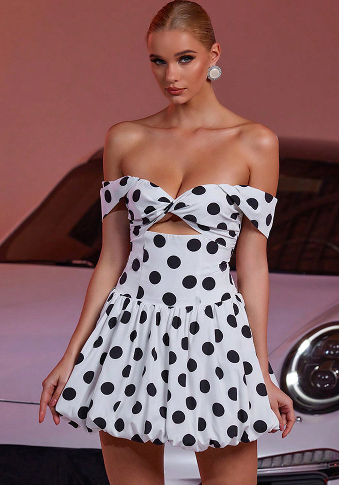Women Polka Dot Print Strapless Backless Casual Holidays Sexy Dress