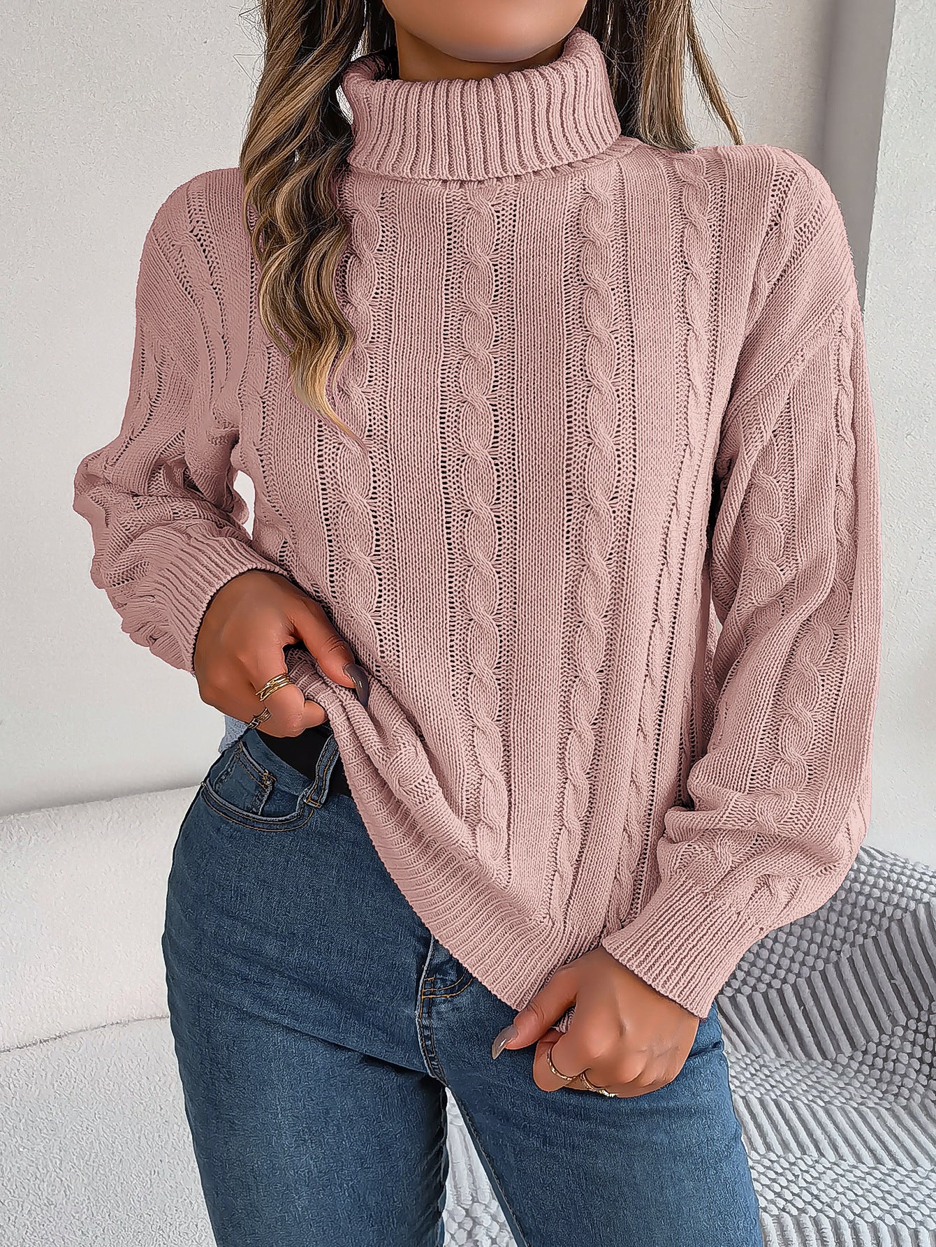 Women Fall/Winter Casual Solid Long Sleeve Turtleneck Sweater 9