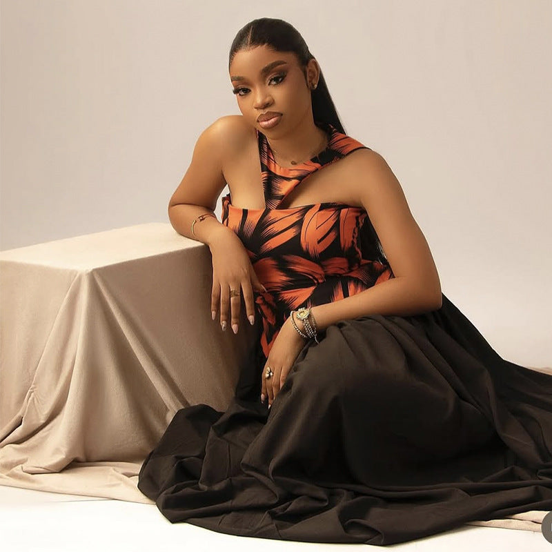 Women Autumn Elegant V-Neck Print Dress