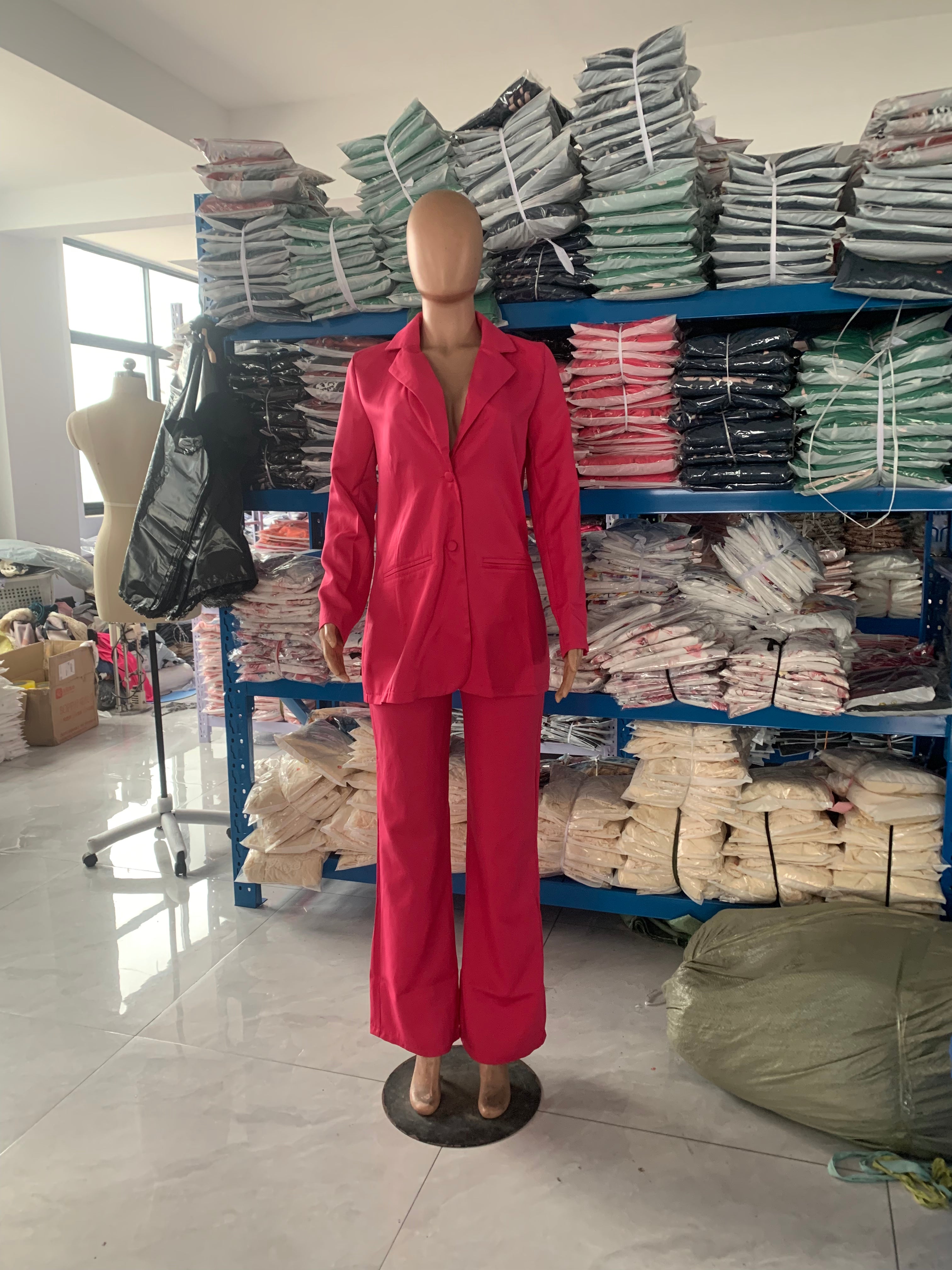 Women Elegant Solid Slit Sleeve Turndown Collar Blazer and Straight Pants Two-piece Set 11