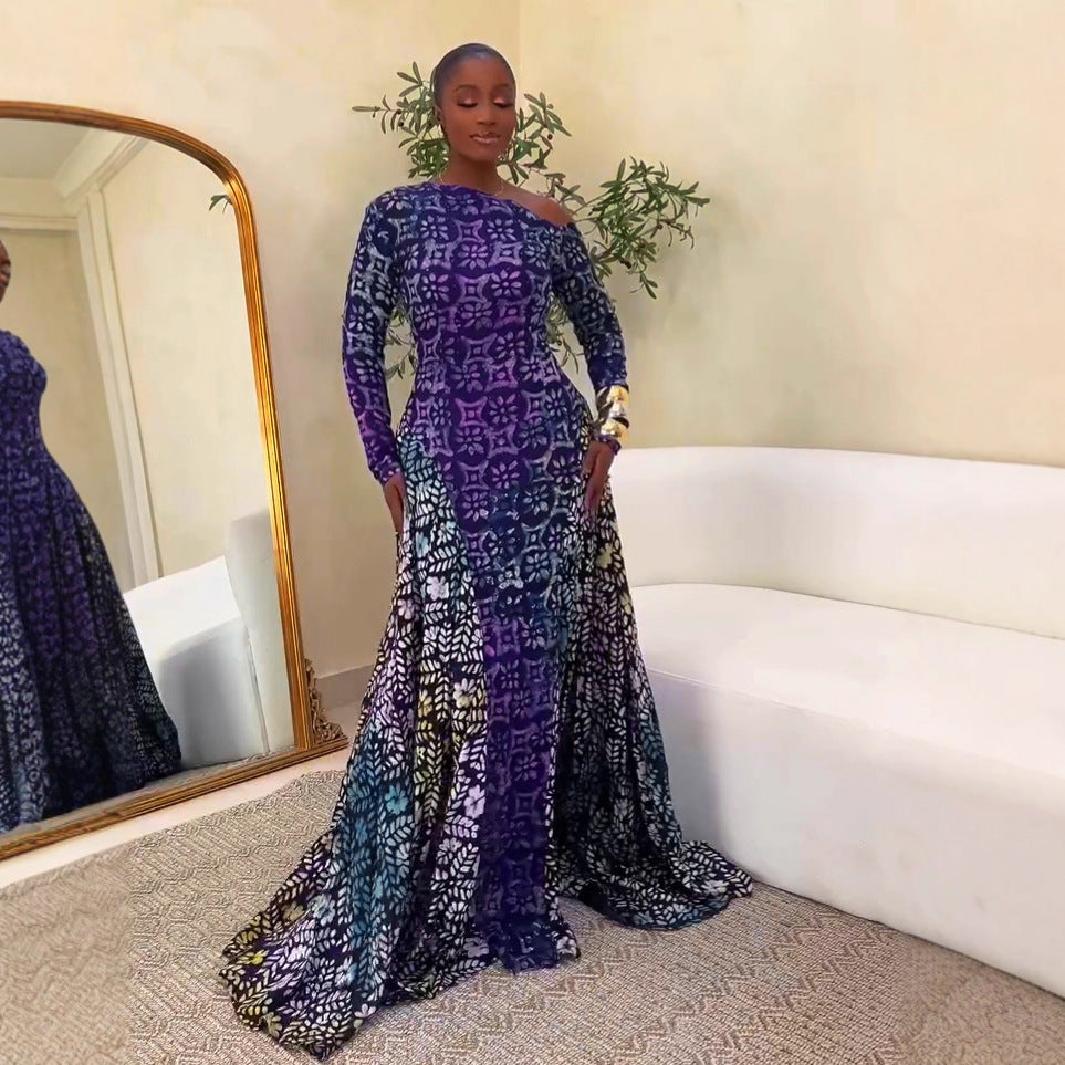 Women Elegant Career Stretch Slash Shoulder Dress 3