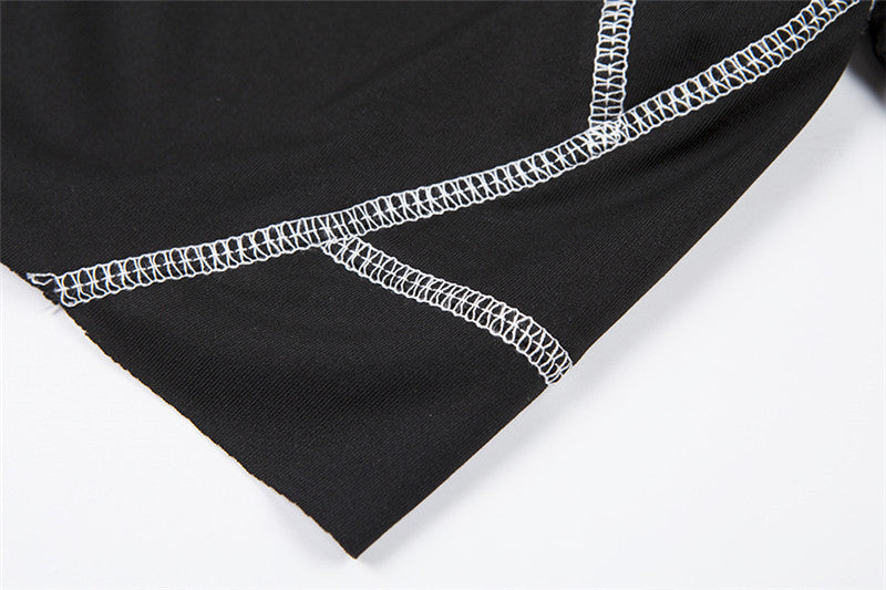 Spring Street Fashion Printing Mesh Patchwork Pullover Crop Tight Fitting Slim Top 21