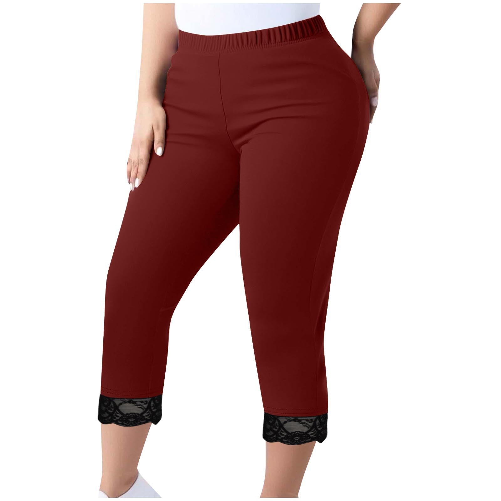 Women's Trousers Lace Capri Pants Plus Size Elastic Waist Tight Pants 14