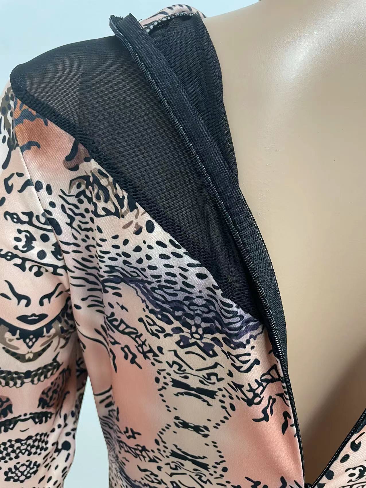 Women's Long-Sleeved Print See-Through Mesh Patchwork Slim Ladies Jumpsuit 14