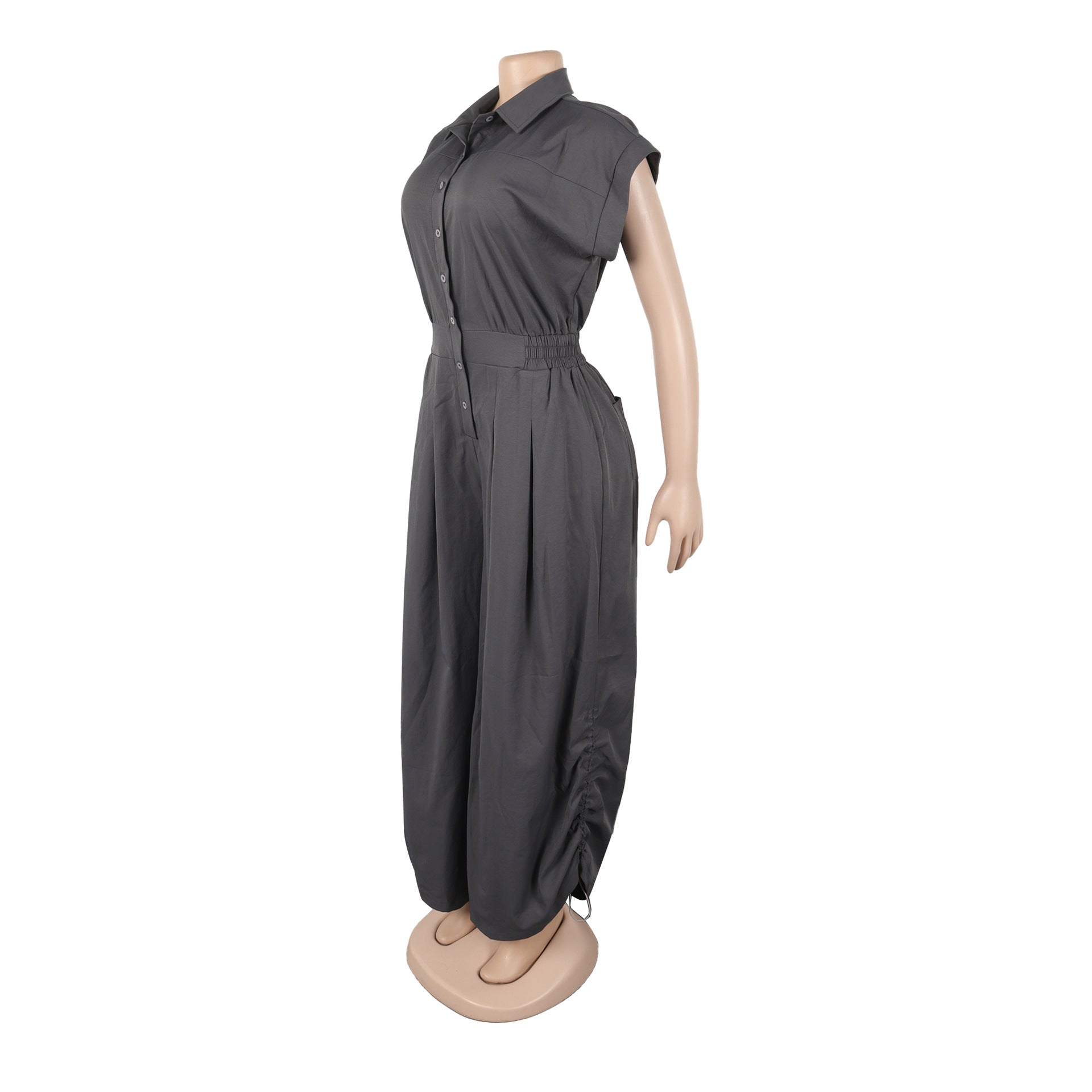 Casual Career Turn-Down Collar Sleeveless Button-Down Cargo Pocket Jumpsuit 7