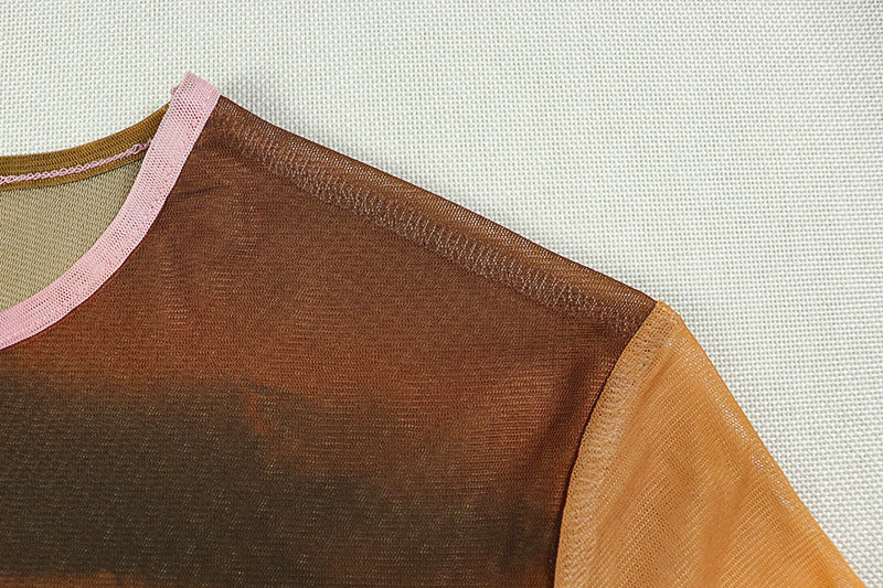 Fashion women's print round neck long sleeve micro-transparent bodycon dress 11