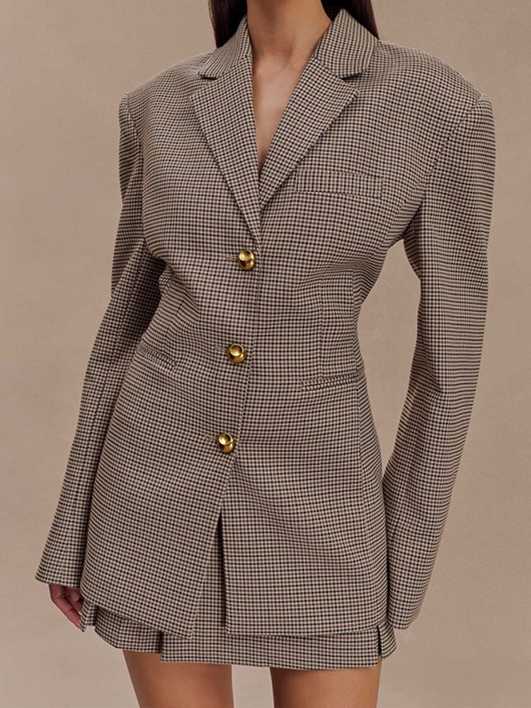 Women Fall/Winter Houndstooth Blazer Coat 3