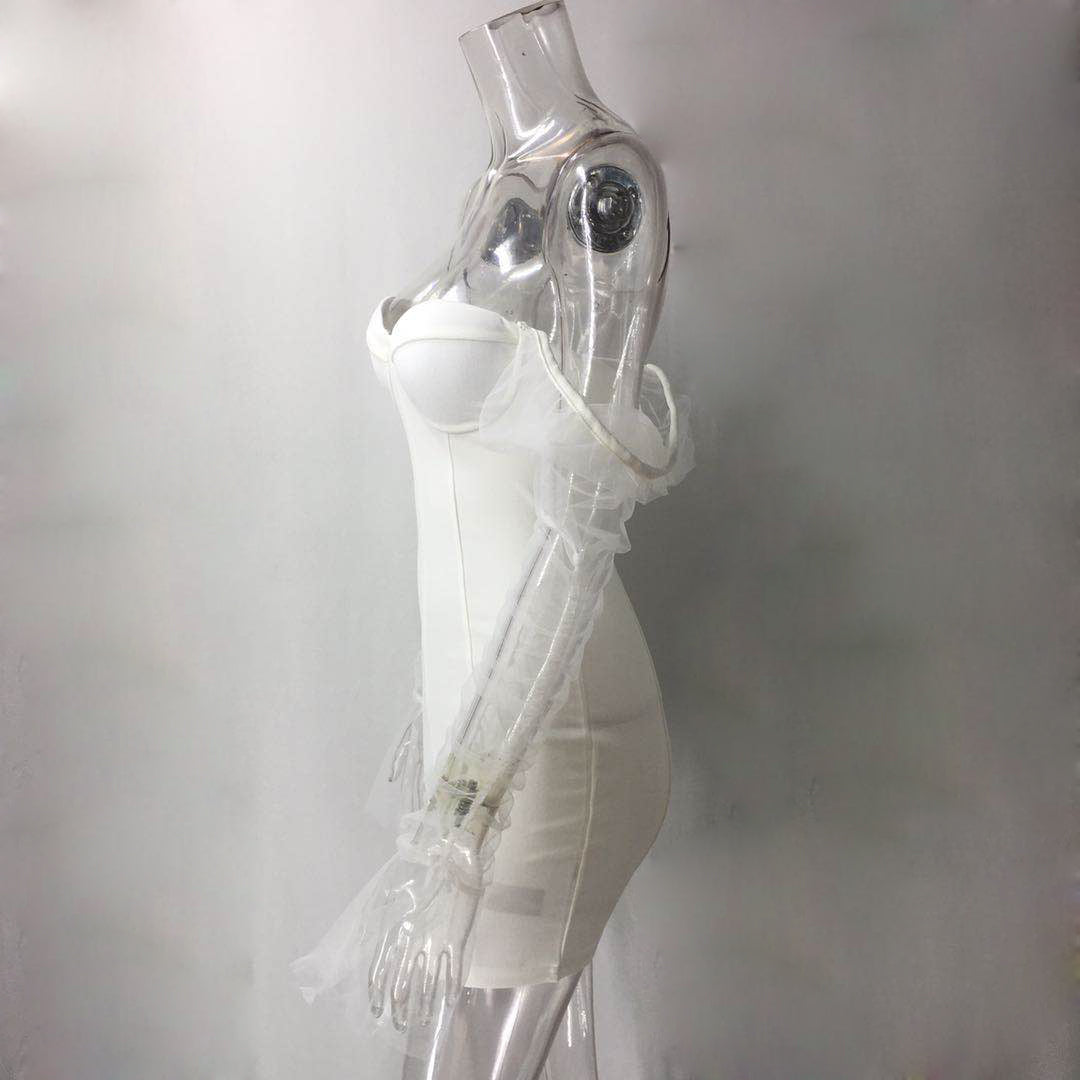 Women's Strapless Mesh Patchwork Bodycon Nightclub Dress 20