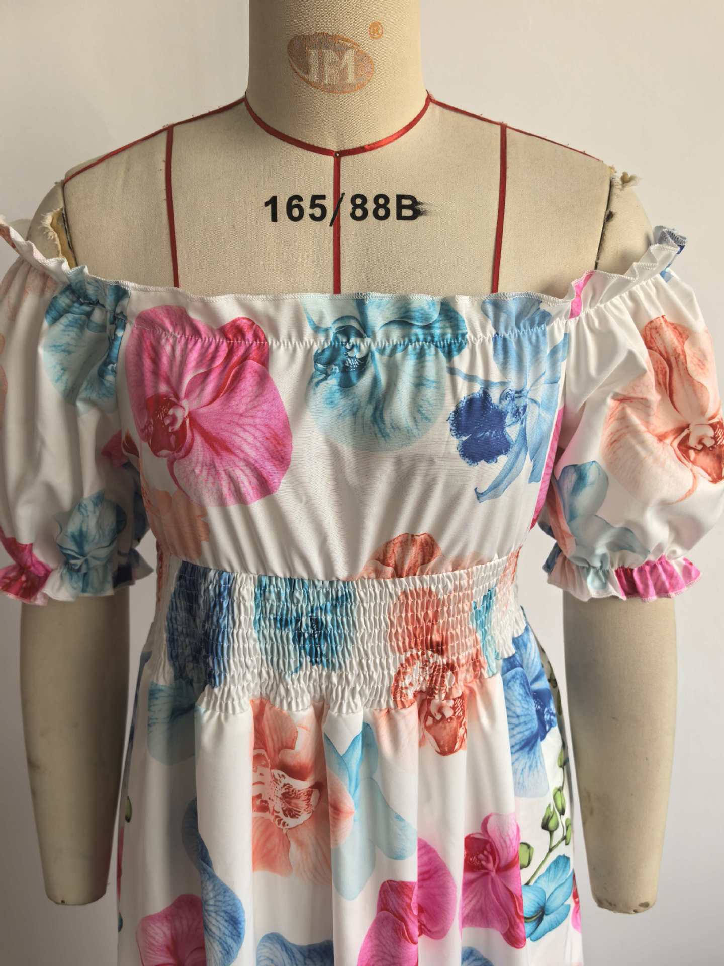 Women Summer Puff-Sleeve Printed Strap Dress 29