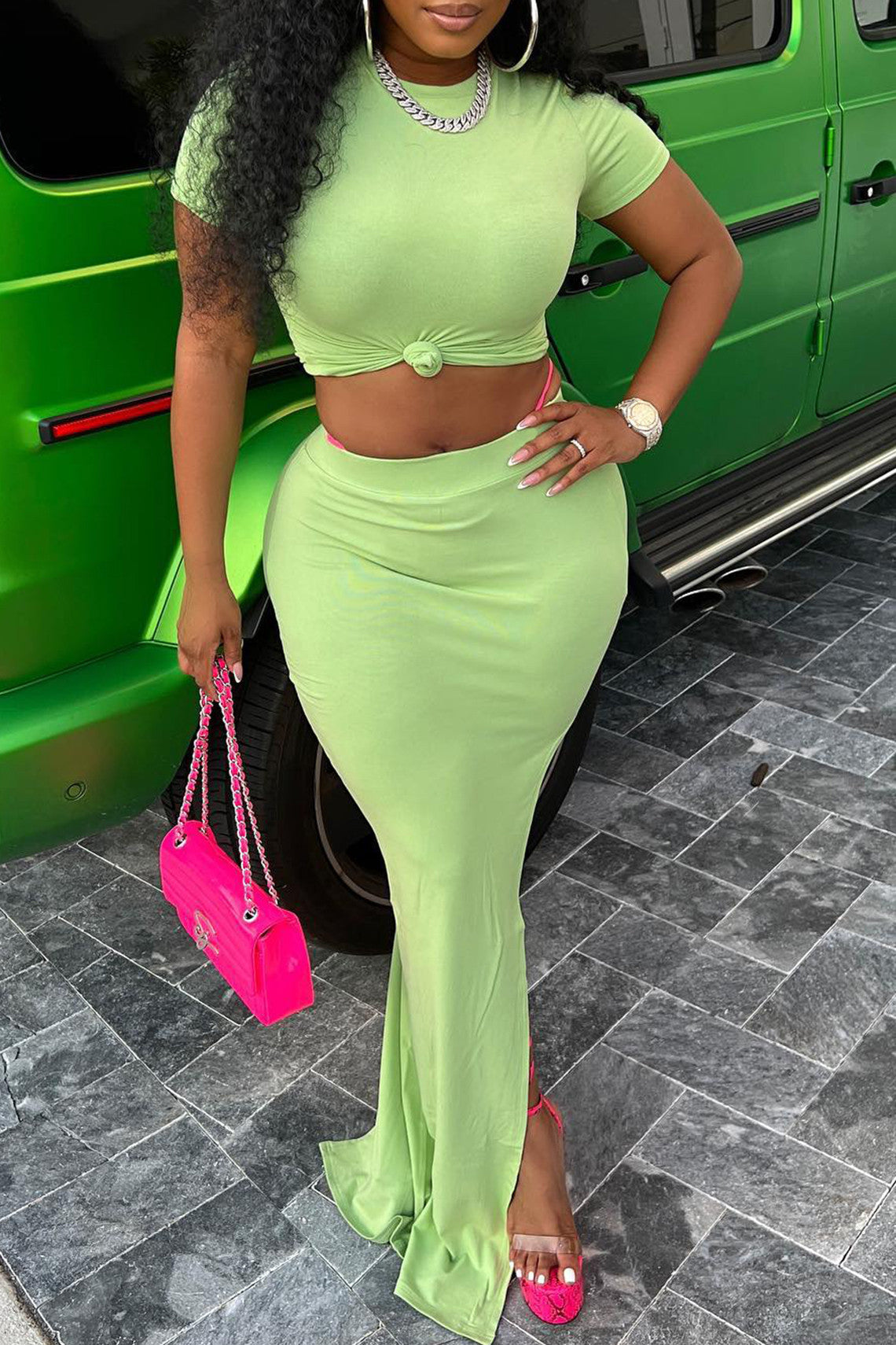 Fashion women's sexy short-sleeved T-shirt skirt two-piece set for women 4