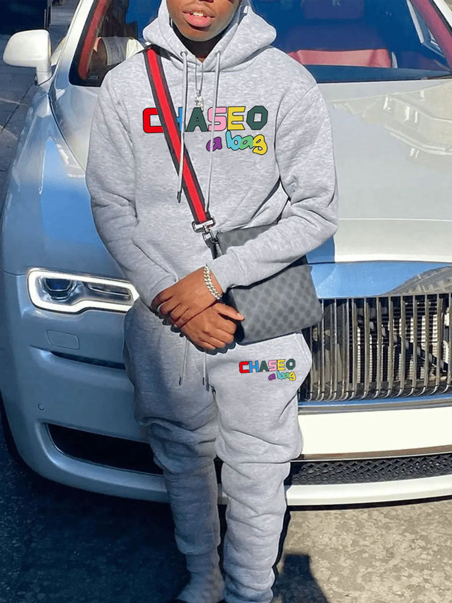 Autumn And Winter Casual Letter Printed Hooded Hoodies Sweatpants Set 5