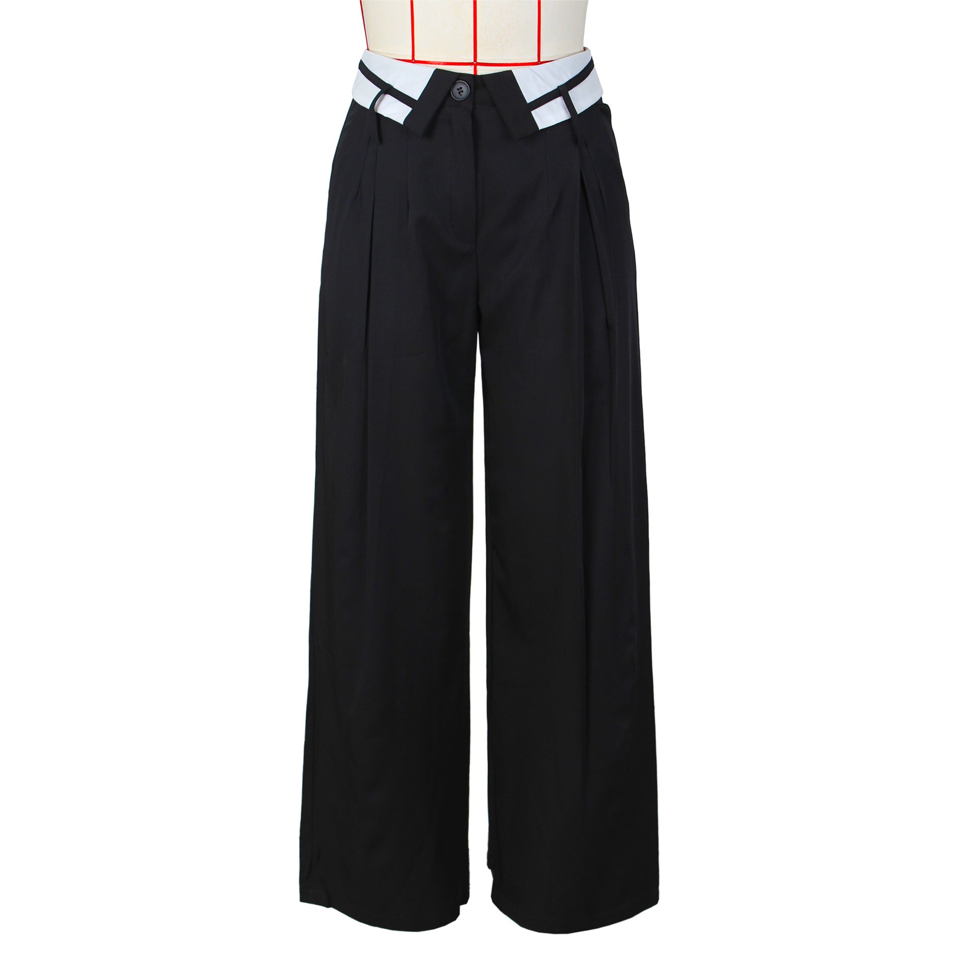 Spring Retro Women's Loose Slim Fit Turndown Collar Design Straight Wide Leg Pants 12