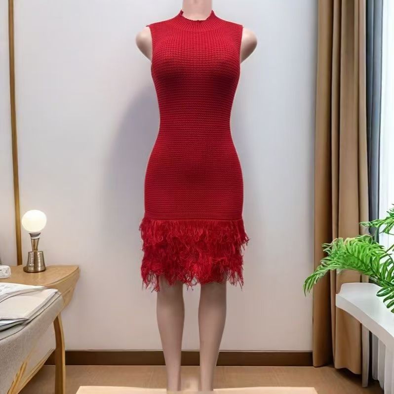 Women Summer Sexy Sleeveless Tassel Hollow Elegant Patchwork Dress 4