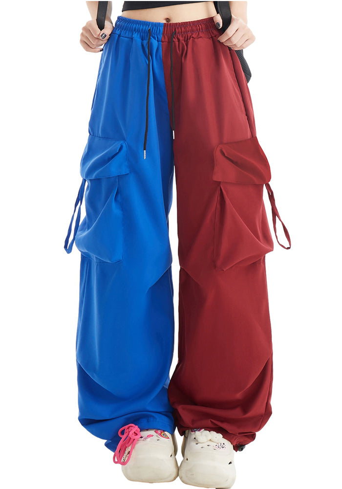 American Contrast Color Loose Wide Leg Cargo Pants Hip Hop Color Matching Fashion Casual Sports Trousers for Women