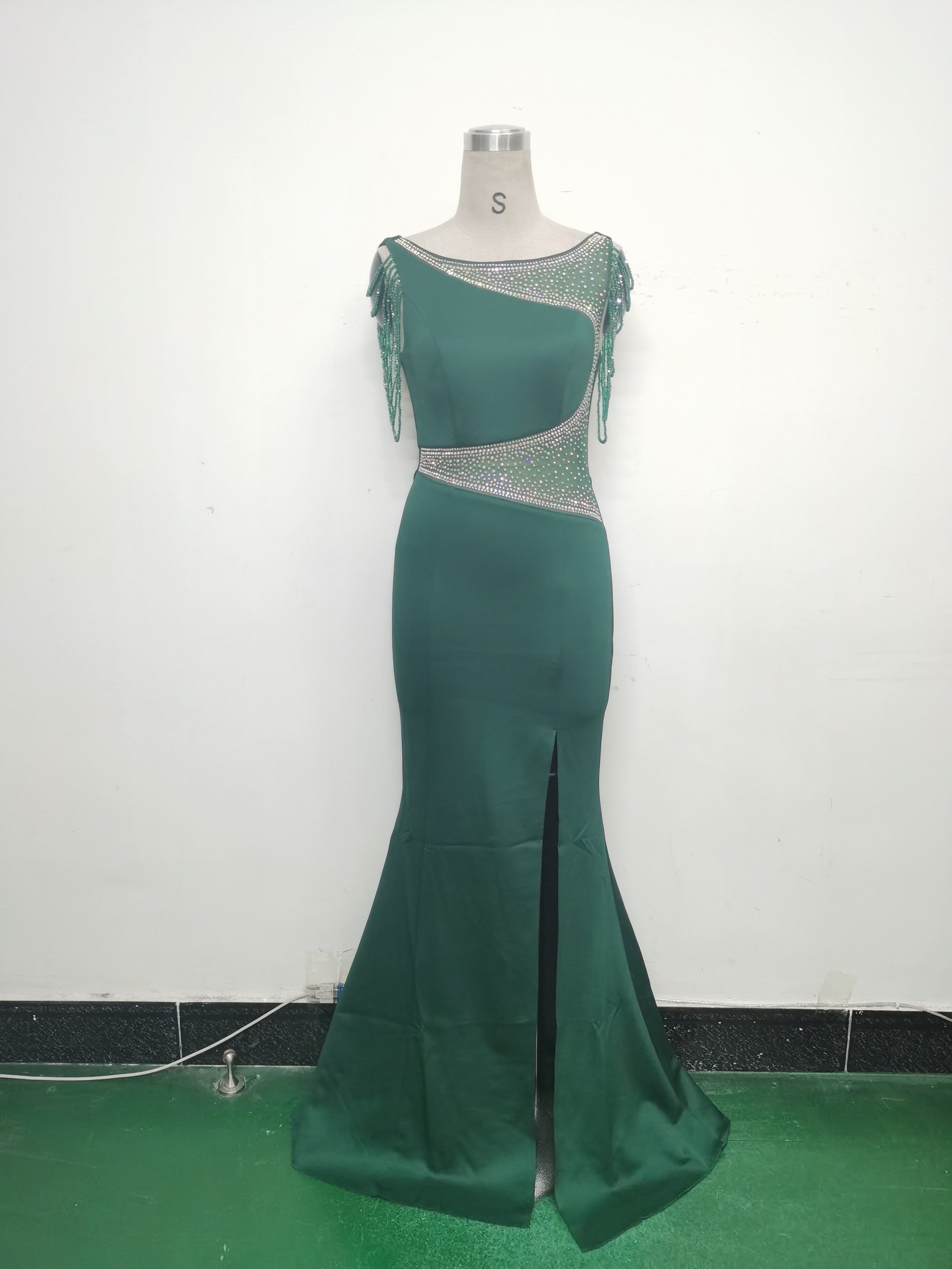 Women Beaded See-Through Mesh Split Evening Dress 35